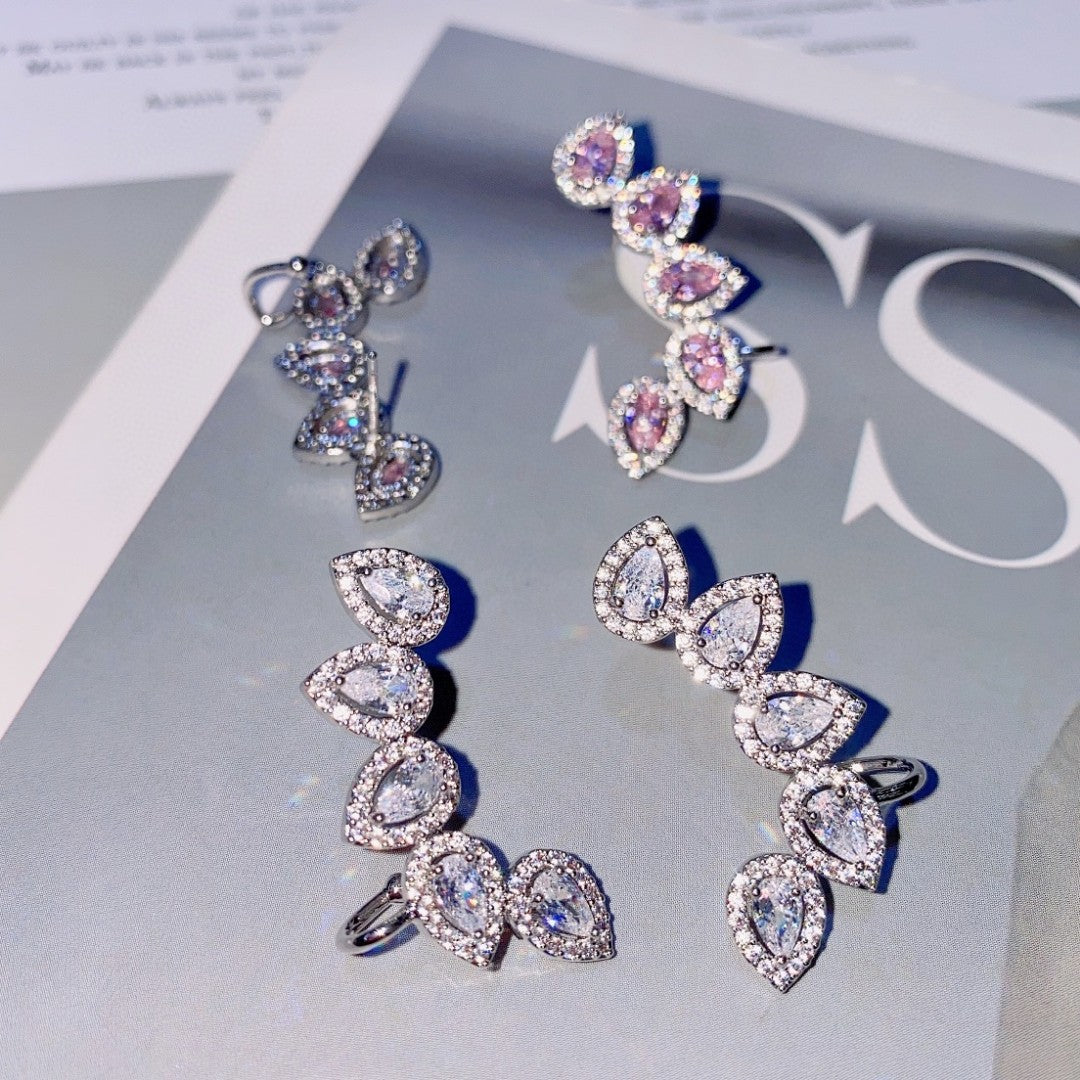 Fashionable personalized ear cuff colored zirconium flower earrings European and American micro-paved zircon earrings trendy jewelry