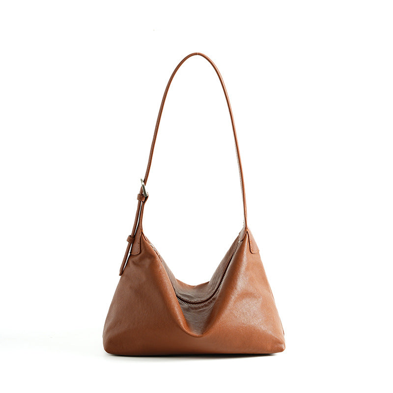 Retro-style Top-grain Vegetable-tanned Cowhide Casual Shoulder Bag/Underarm Bag, Commuting Large Capacity Classic Genuine Leather Crossbody Hobo Bag