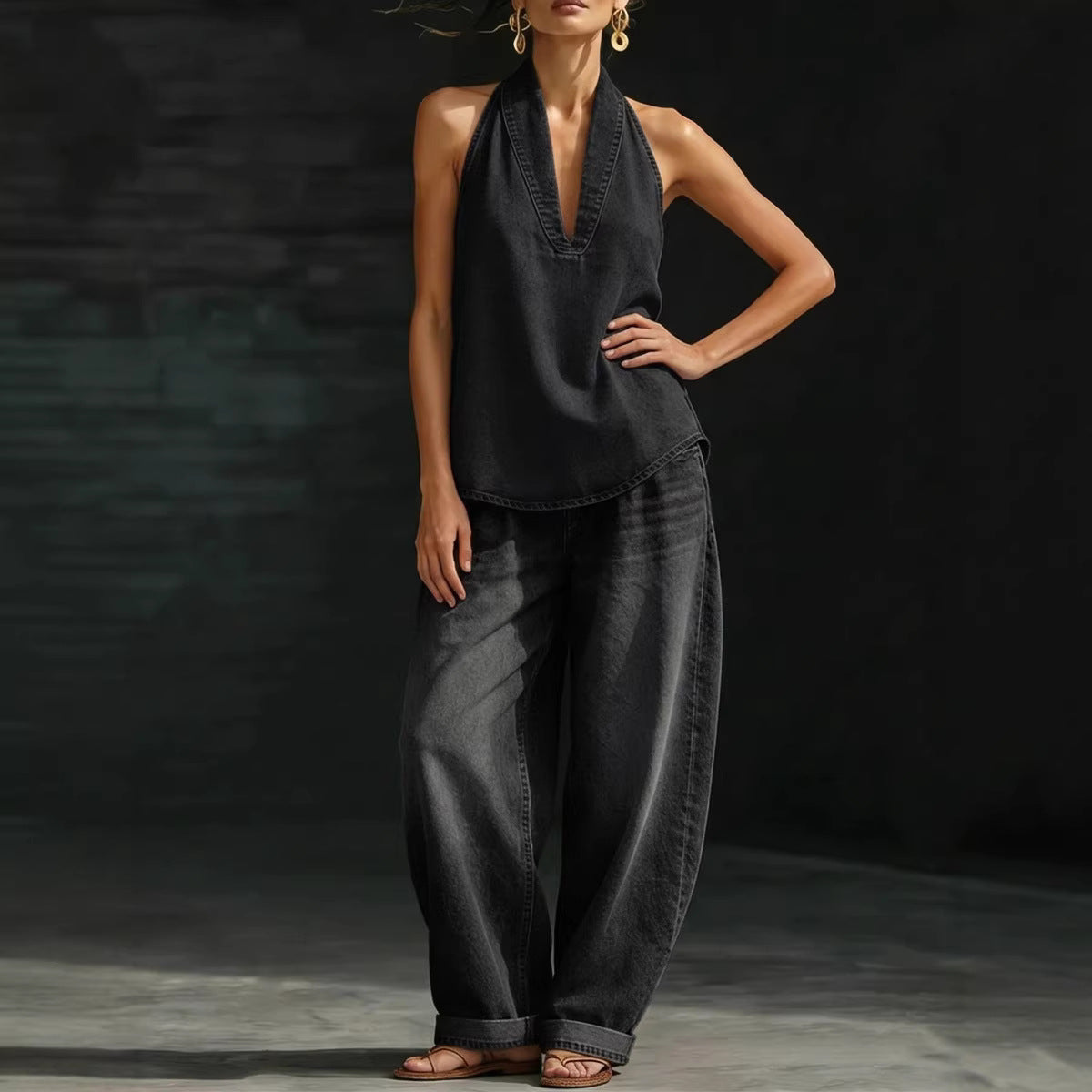 2026 Summer European and American Style Elegant V-neck Top and Casual Set