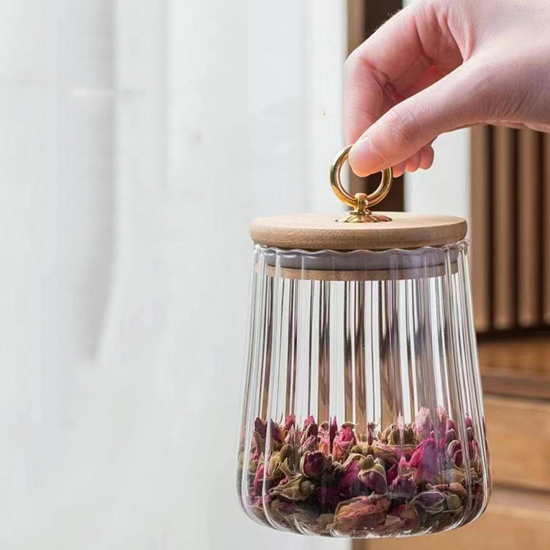 Striped Snack Jar, Petal-shaped Glass Tea Jar, Honey Bottle, Coffee Bean Storage Jar, Airtight Glass Container