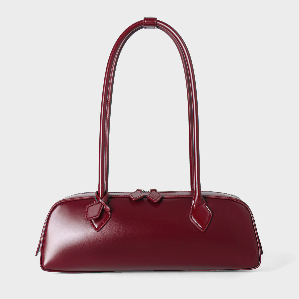 2026 New Korean Style Niche Design Shoulder Bag, Large Capacity Genuine Leather Underarm Bag, Long Red Baguette Bag