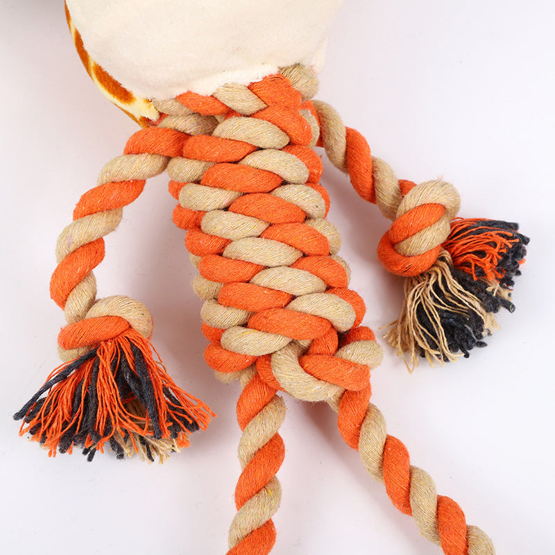 Dog Plush Cotton Rope Chewing Toy Cute Animal Shaped Teeth-Resistant