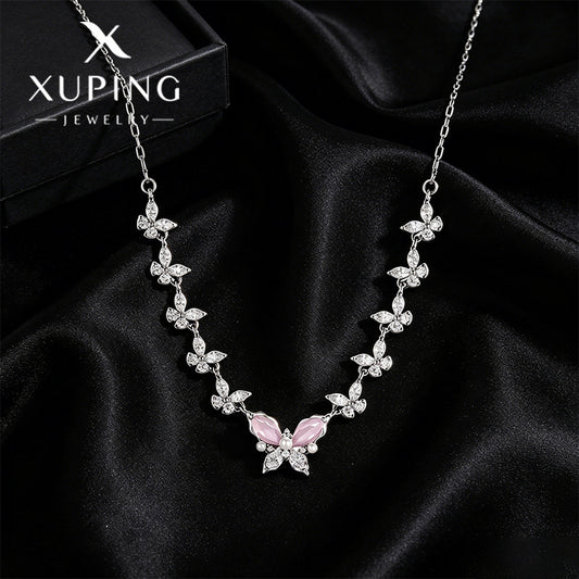 Xuping Minimalist and Gentle Style Butterfly Necklace, Copper Alloy, Fashionable, Sweet and Cool Style, Elegant and Temperament Clavicle Chain Necklace Wholesale