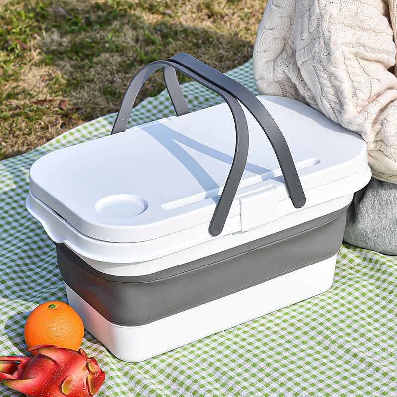 Outdoor Camping Supplies Picnic Basket With Table Foldable Portable Shopping Basket, Multifunctional Picnic Table Folding Bucket