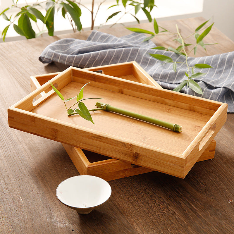 Bamboo and Wood Tray, Solid Wood Rectangular Tea Tray, Water Cup Tray, Japanese Bread Tray, Commercial Serving Tray