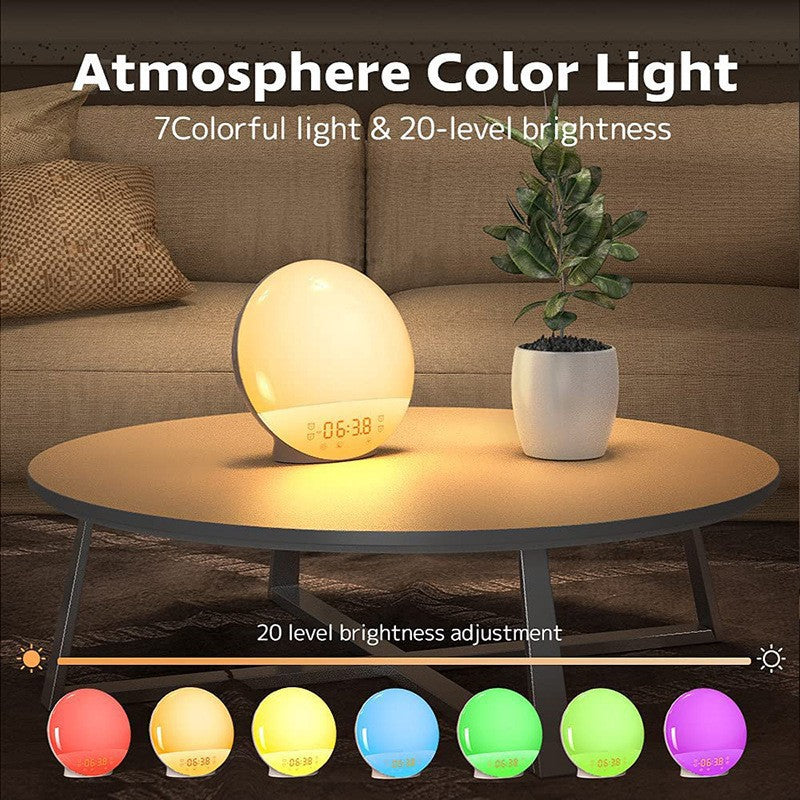 Simulate Sunrise and Sunset Natural Wake-up Light, LED Electronic Alarm Clock, Light Colorful Atmosphere Bedside Lamp, Companion Sleep Timer Light