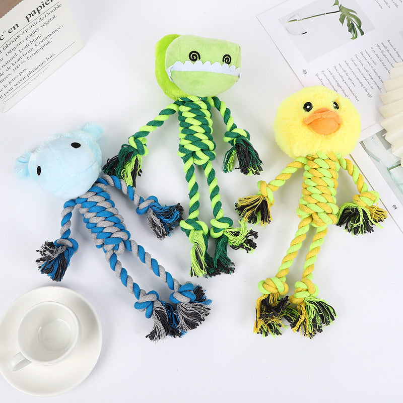 Dog Plush Cotton Rope Chewing Toy Cute Animal Shaped Teeth-Resistant