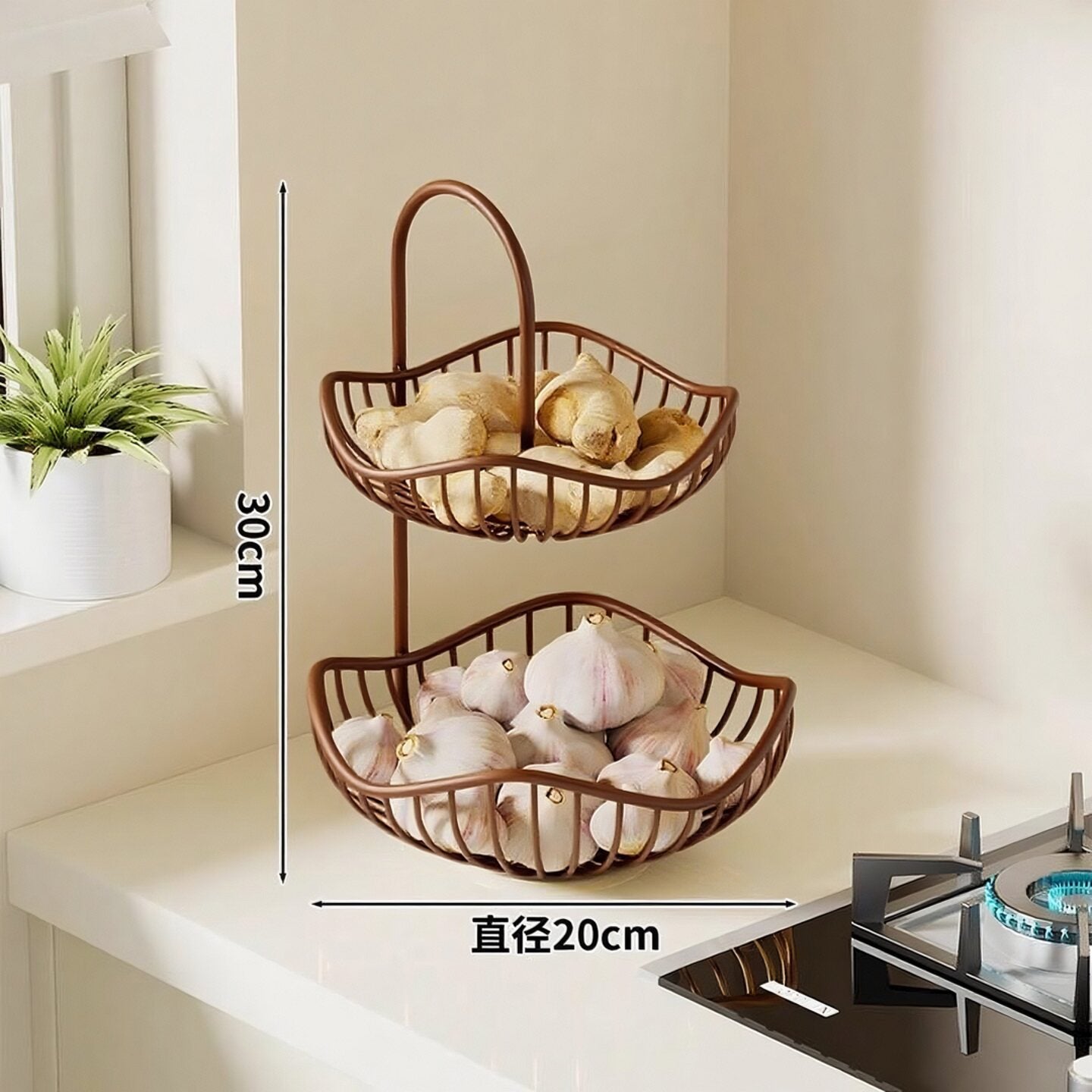 Kitchen Scallion, Ginger, and Garlic Storage Basket; Desktop Vegetable Rack; Multi-functional Living Room Double-layer Fruit Storage