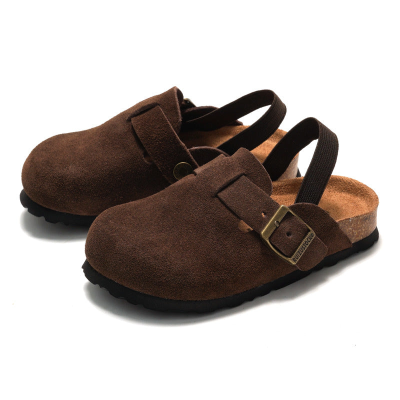 RUIZUSTOCK Ruizu Autumn and Winter Children's Cork Sandals Genuine Leather Boys' Beach Slippers with Closed Toe Girls' Matte Leather