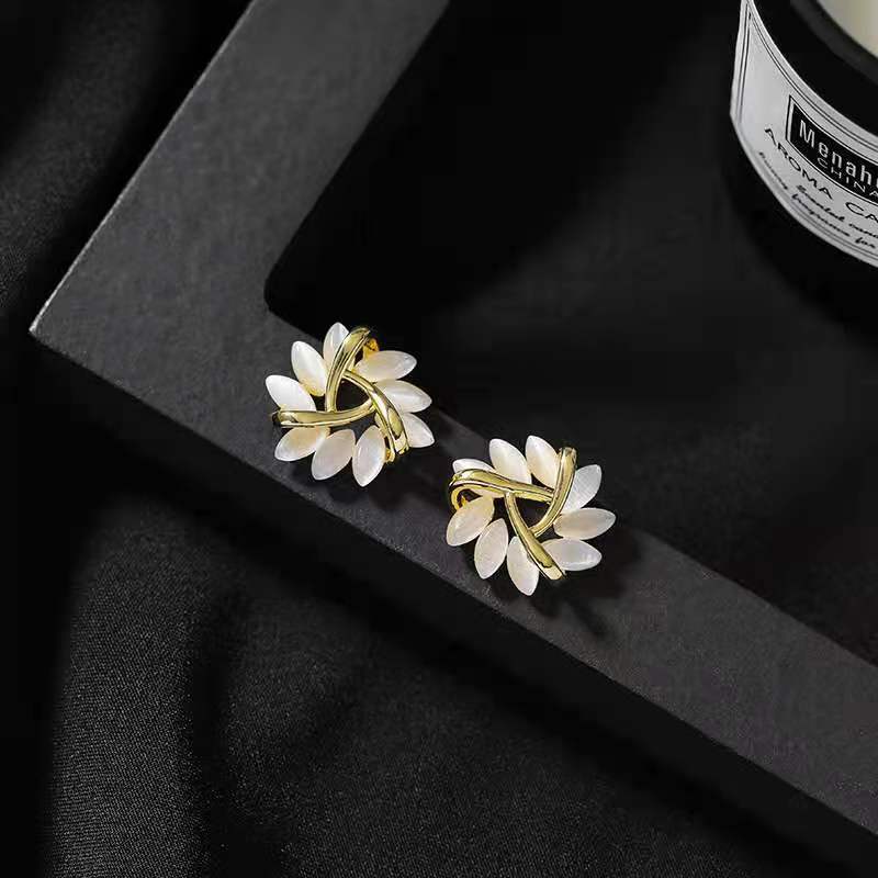 925 silver opal sun flower earrings 2021 new trendy earrings female simple and fashionable temperament net red earrings