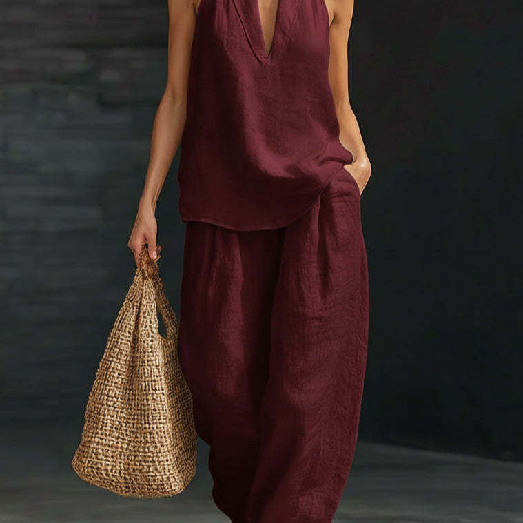 2026 Cross-border E-commerce Women's Clothing Halter V-neck Sleeveless Casual Suit