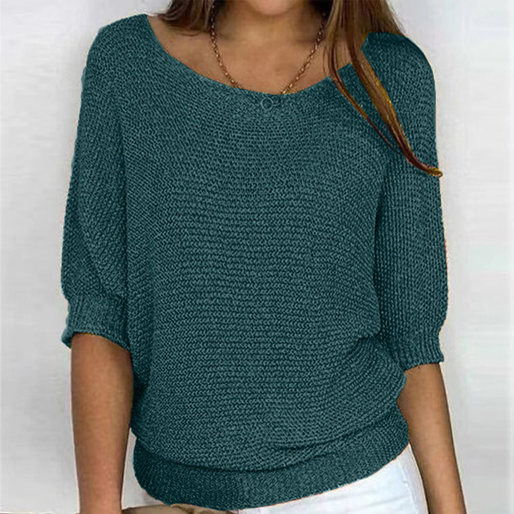 2026 New Russian Solid Color Crew Neck Knitted Top Women's Three-Quarter Sleeve Top Air Conditioning Shirt In Stock
