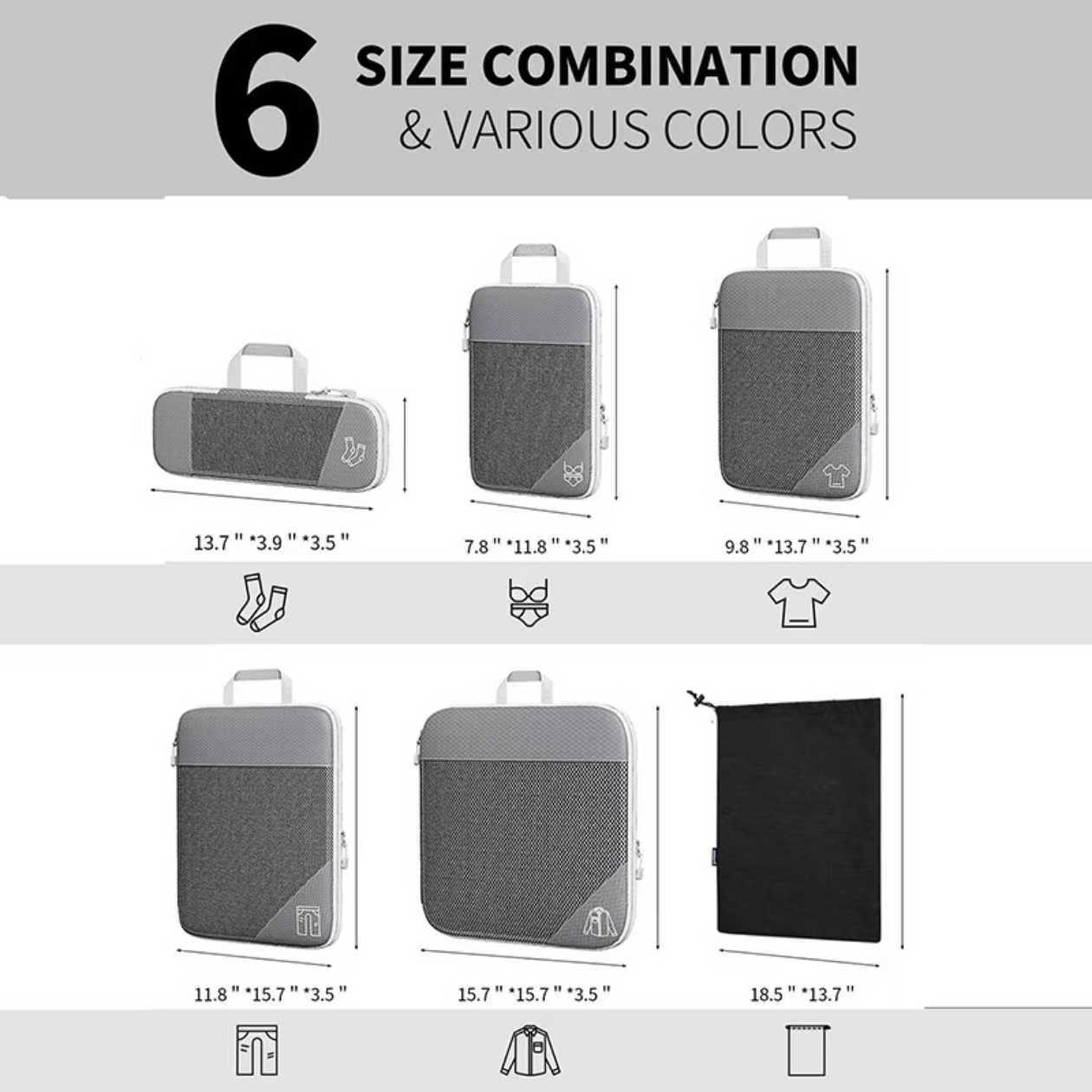 Travel Compressible Storage Six-piece Storage Bag Set Mesh Visual Luggage Storage Organization Storage Bag
