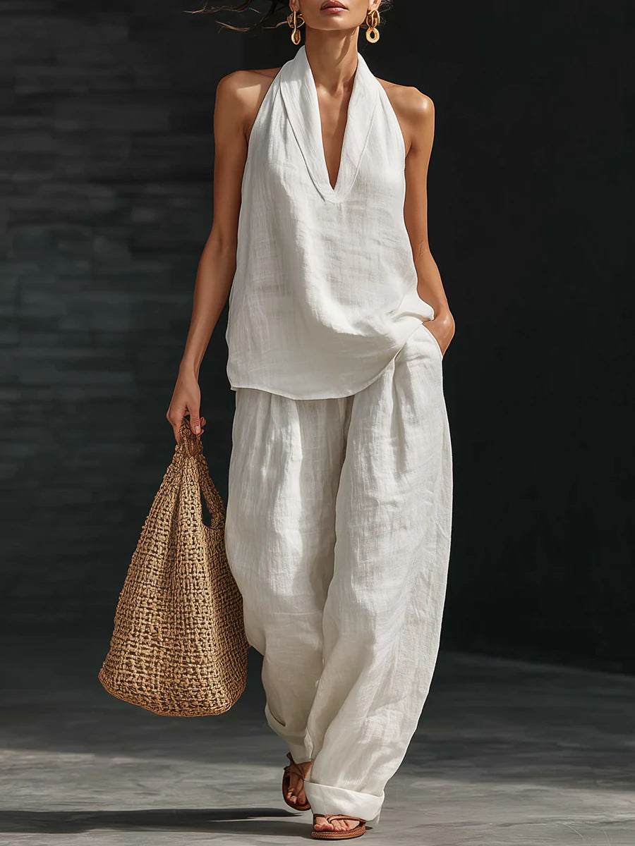 2026 Cross-border E-commerce Women's Clothing Halter V-neck Sleeveless Casual Suit