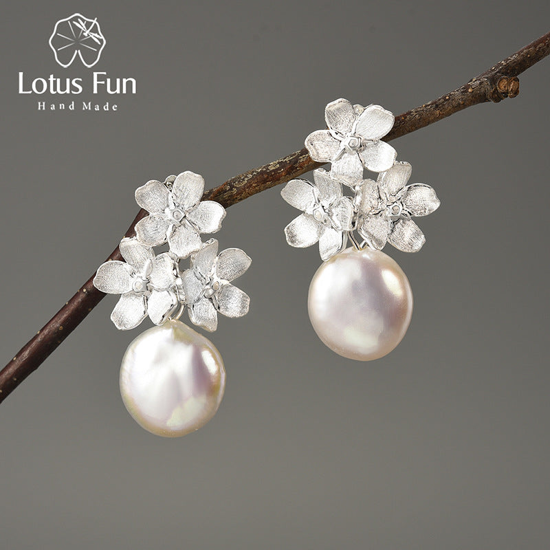 Forget-me-not Baroque S925 sterling silver earrings retro flower jewelry women