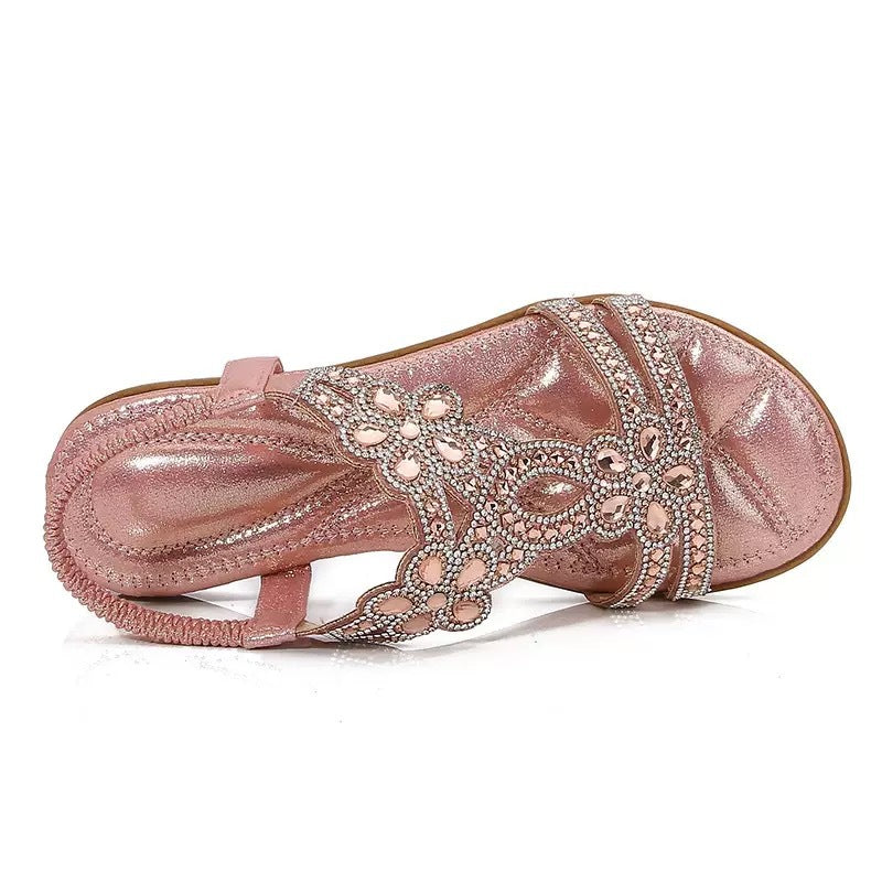 Bohemian 2026 New Cross-border Casual Rhinestone Flower Women's Comfortable Flat Sandals