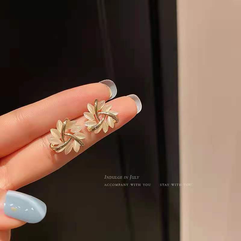 925 silver opal sun flower earrings 2021 new trendy earrings female simple and fashionable temperament net red earrings