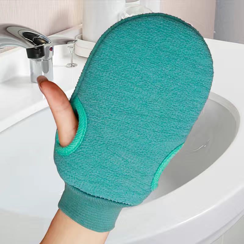 Bath Artifact Solid Color Cute Bath Towel and Bath Gloves Men and Women Adult Bath Towel and Back Rub Gloves