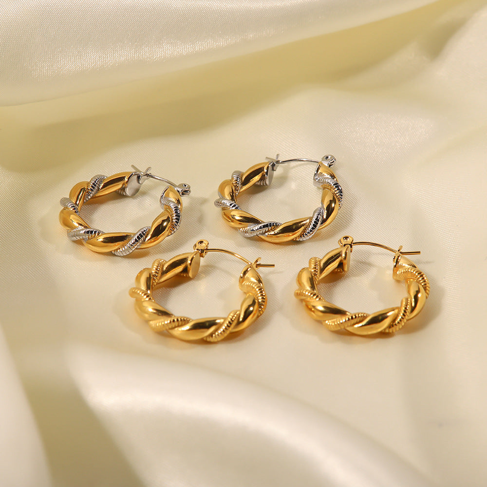 European and American fashion ins style 18k gold-plated titanium steel niche earrings stainless steel gold and silver stitching geometric earrings for women