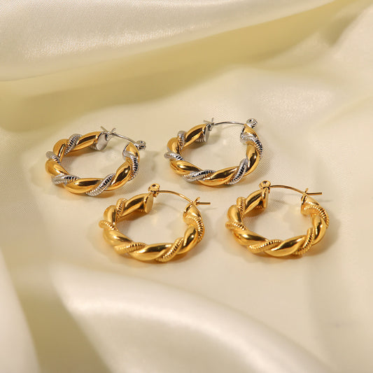 European and American fashion ins style 18k gold-plated titanium steel niche earrings stainless steel gold and silver stitching geometric earrings for women