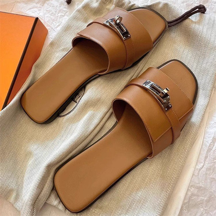 Women's Letter Buckle Strappy Sandals, 2026 Summer New Style, Sexy Flat Square Toe Open Toe Beach Sandals