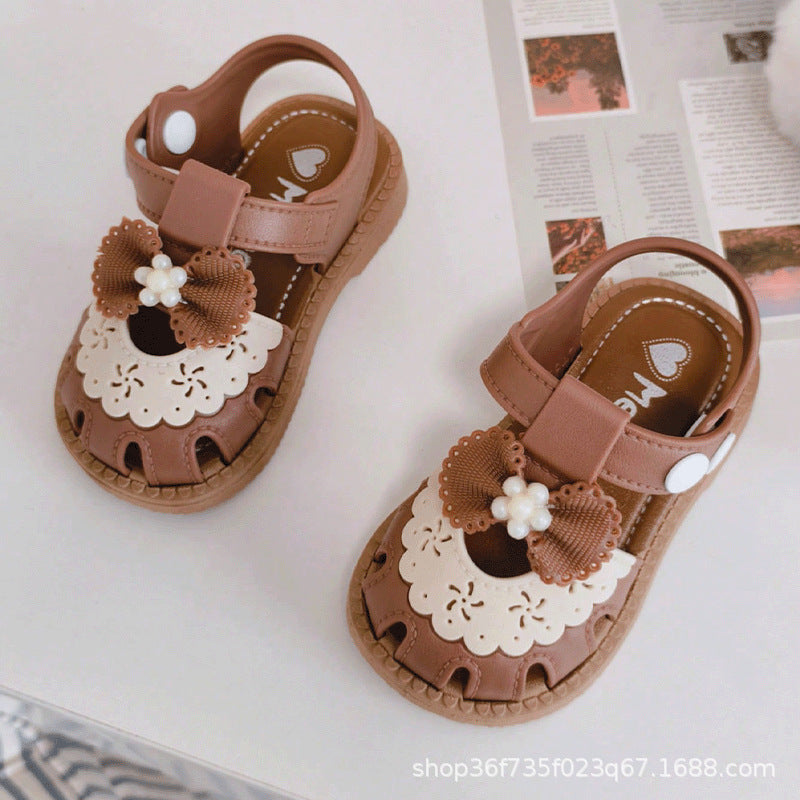 2026 Girls' Closed-Toe Sandals, New Summer Style, Soft Sole, Toddler Shoes, Princess Sandals with Bow