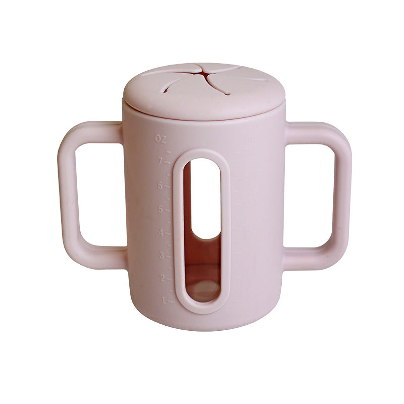Cross-border Children's Drop-proof Double-layer Silicone Glass Children's Sippy Cup, Baby Food Supplement Water Cup, Silicone Straw Snack Cup