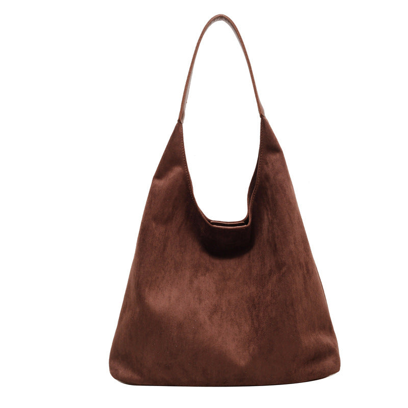 Retro casual commuter large capacity women's bag 2026 new autumn and winter suede tote bag niche versatile shoulder bag