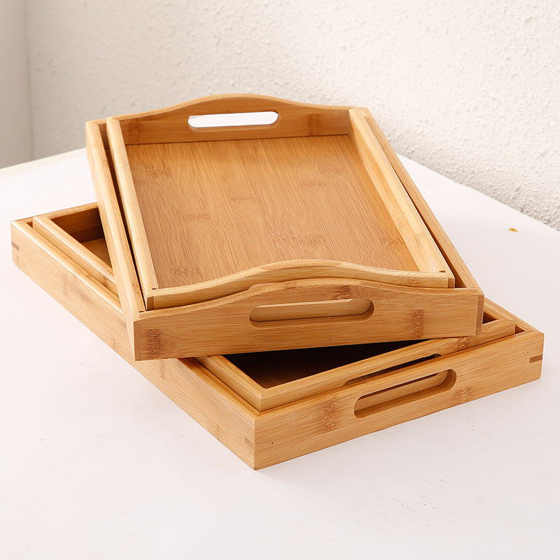 Bamboo and Wood Tray, Solid Wood Rectangular Tea Tray, Water Cup Tray, Japanese Bread Tray, Commercial Serving Tray