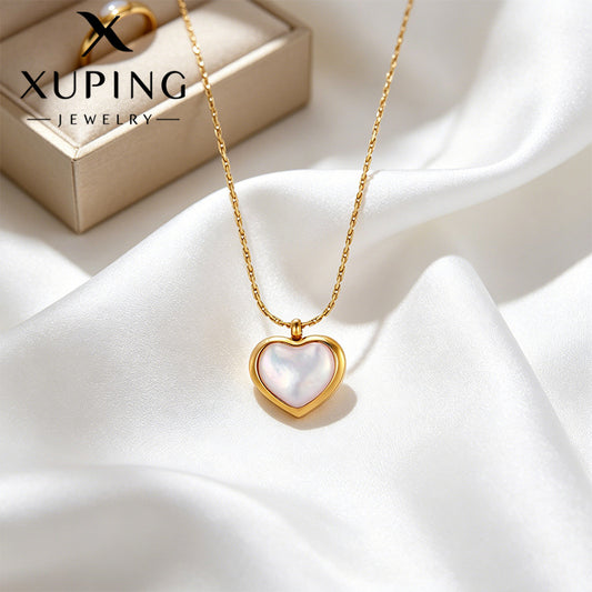 Xuping Stainless Steel 24k Color Peach Heart Necklace: Simple and Unique Design, Light Luxury Style, European and American Cross-Border Jewelry