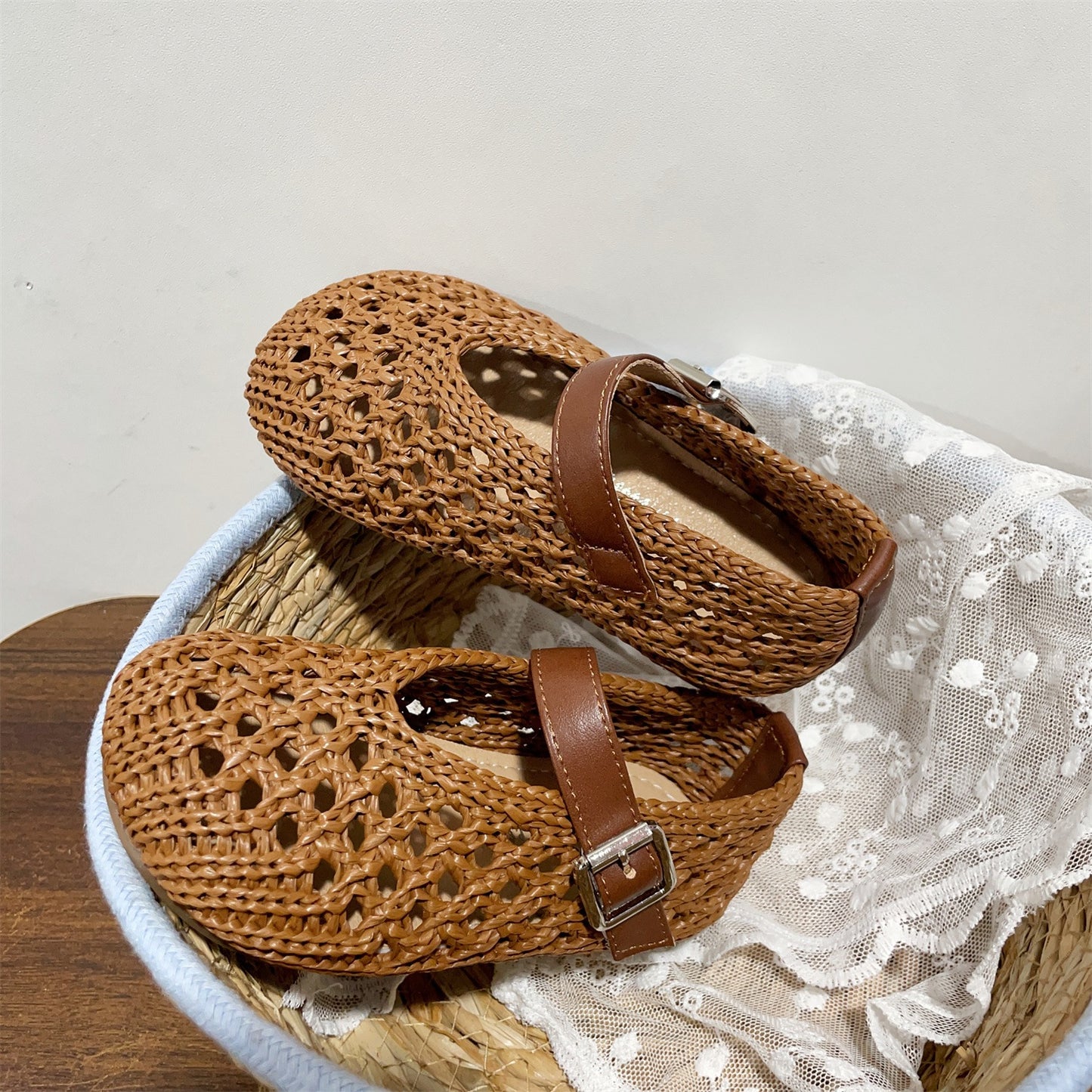 2026 Summer Style Woven Closed-Toe Girls' Fishnet Shoes, Hollowed-Out Breathable Infant Roman Sandals, Children's Simple Sandals