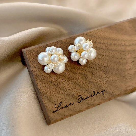 S925 Silver Needle South Korea Dongdaemun Net Red Pearl Earrings Zircon Trendy Design Sense Temperament Versatile Stud Earrings