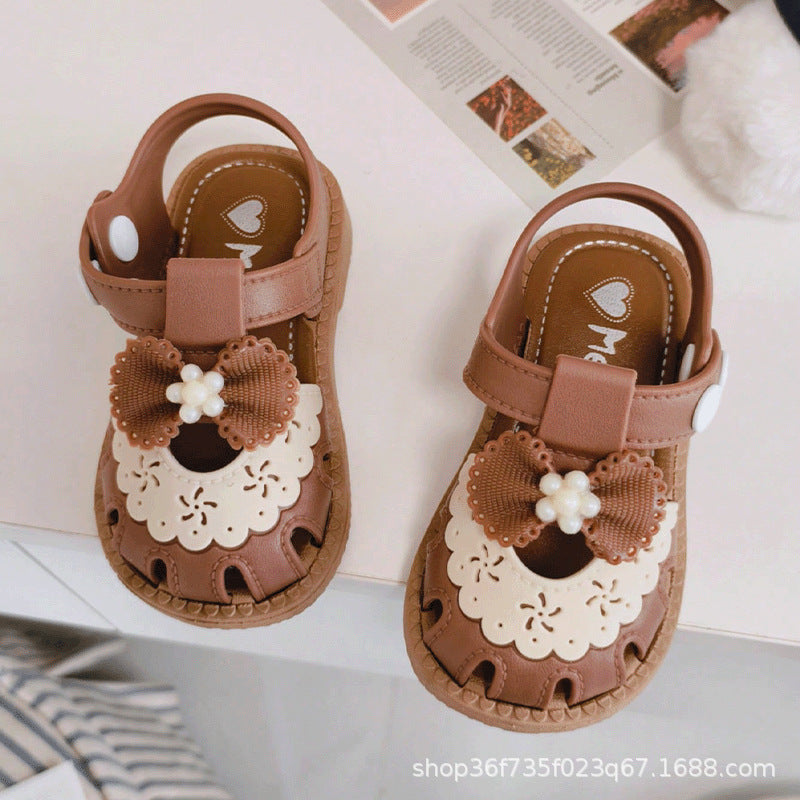2026 Girls' Closed-Toe Sandals, New Summer Style, Soft Sole, Toddler Shoes, Princess Sandals with Bow