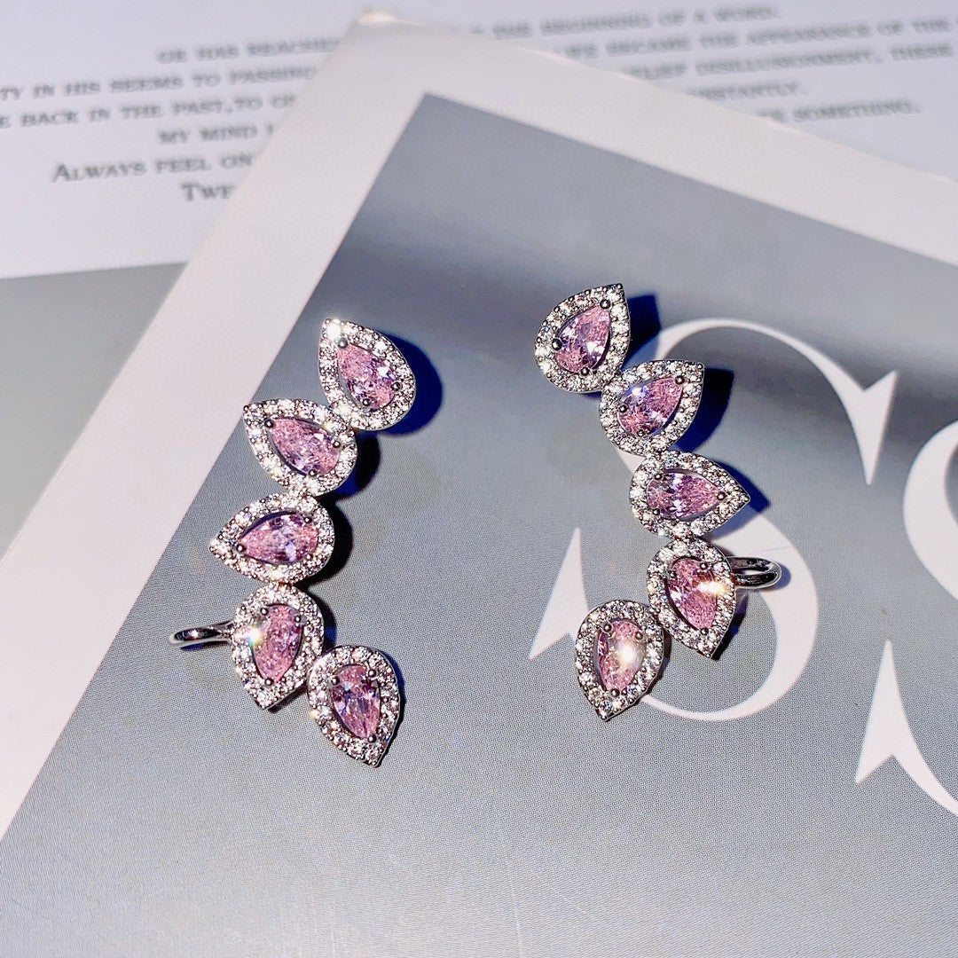 Fashionable personalized ear cuff colored zirconium flower earrings European and American micro-paved zircon earrings trendy jewelry