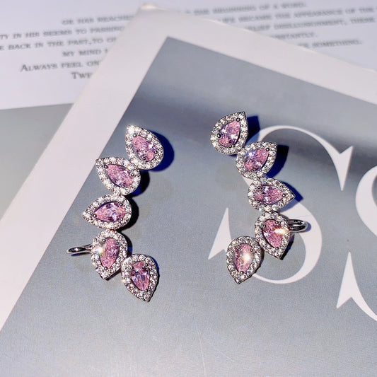 Fashionable personalized ear cuff colored zirconium flower earrings European and American micro-paved zircon earrings trendy jewelry