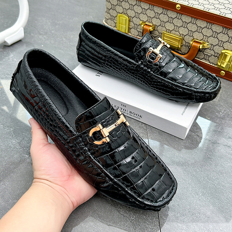 Cross-border plus size 48 crocodile pattern loafers for men, trendy driving shoes, slip-on shoes, handmade casual leather shoes for men.