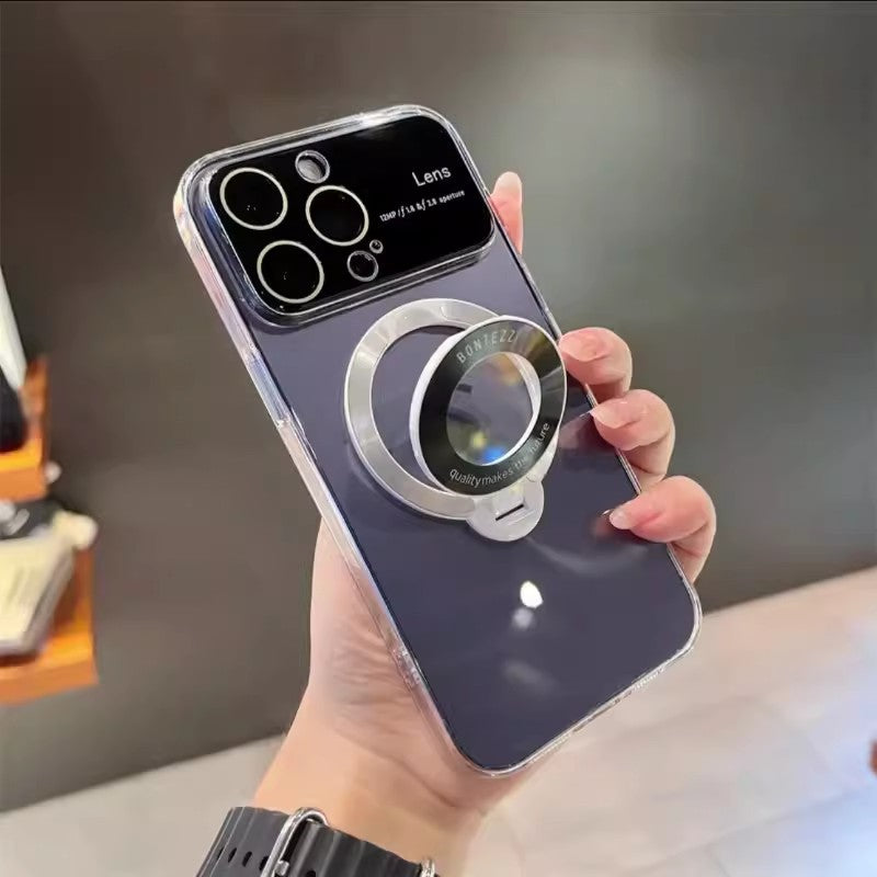 Large Window Missing Label Magnetic Suction Bracket Suitable For iPhone 15 Mobile Phone, Case All-inclusive Lens Film, Apple 14 Frosted Hard Cover