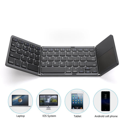 Folding ipad Keyboard Suitable for Apple Mobile Phone Tablet, Tri-Fold Touchpad Portable External Bluetooth Keyboard