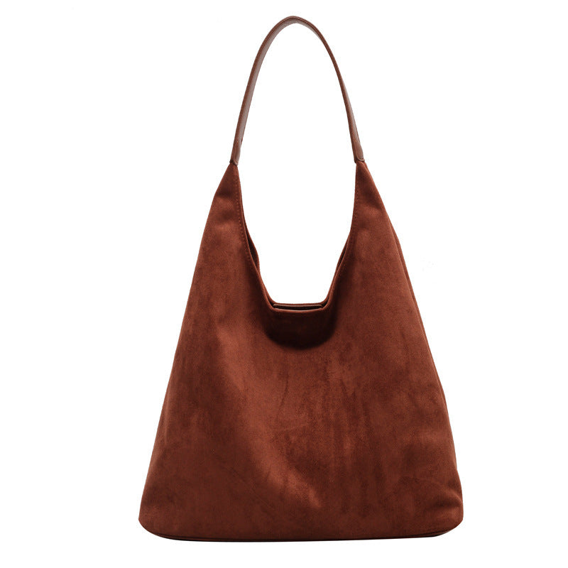 Retro casual commuter large capacity women's bag 2026 new autumn and winter suede tote bag niche versatile shoulder bag