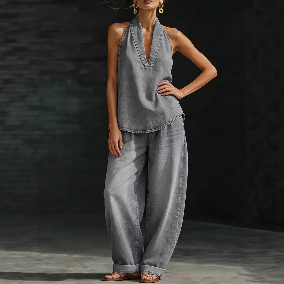 2026 Summer European and American Style Elegant V-neck Top and Casual Set