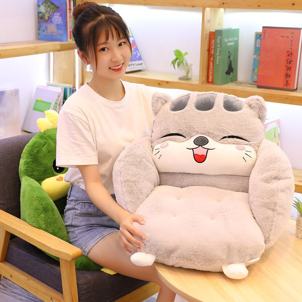 Cartoon Semi-Surrounded Cushion Plush Toy Office Seat Cushion, Home Pillow Lazy Conjoined Cushion