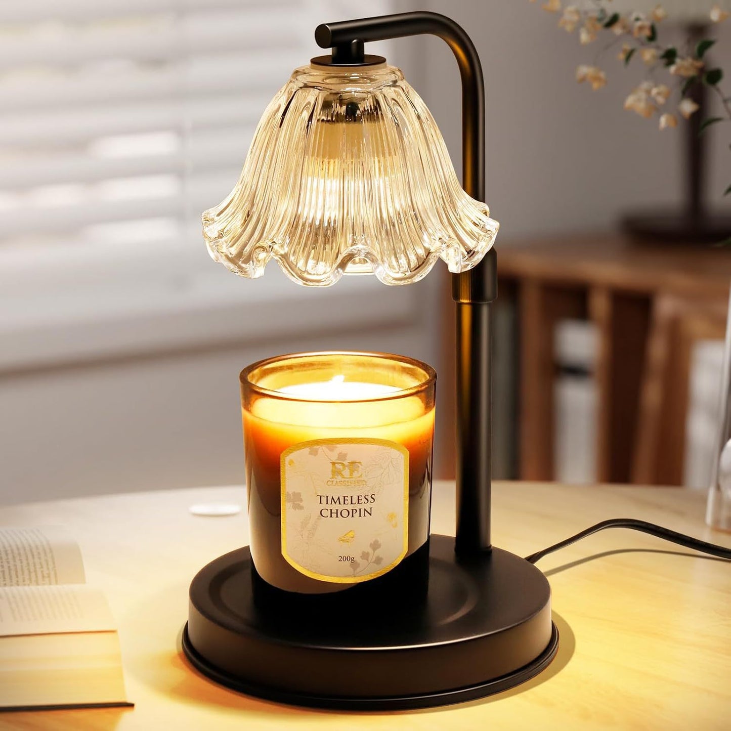 New Amazon Flameless Adjustable Aromatherapy Candle Lamp, Solid Wood Aromatherapy Essential Oil Candle Lamp, Bedroom Atmosphere Table Lamp