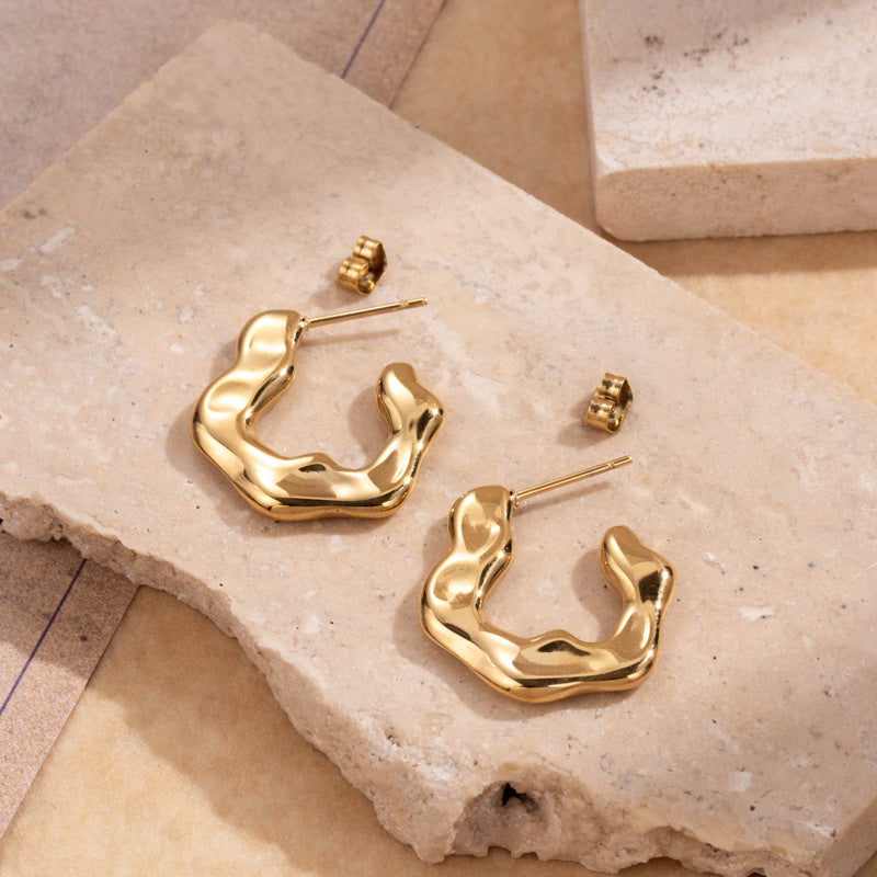 Titanium steel light luxury simple fashion irregular C-shaped metallic stainless steel high-end niche design earrings