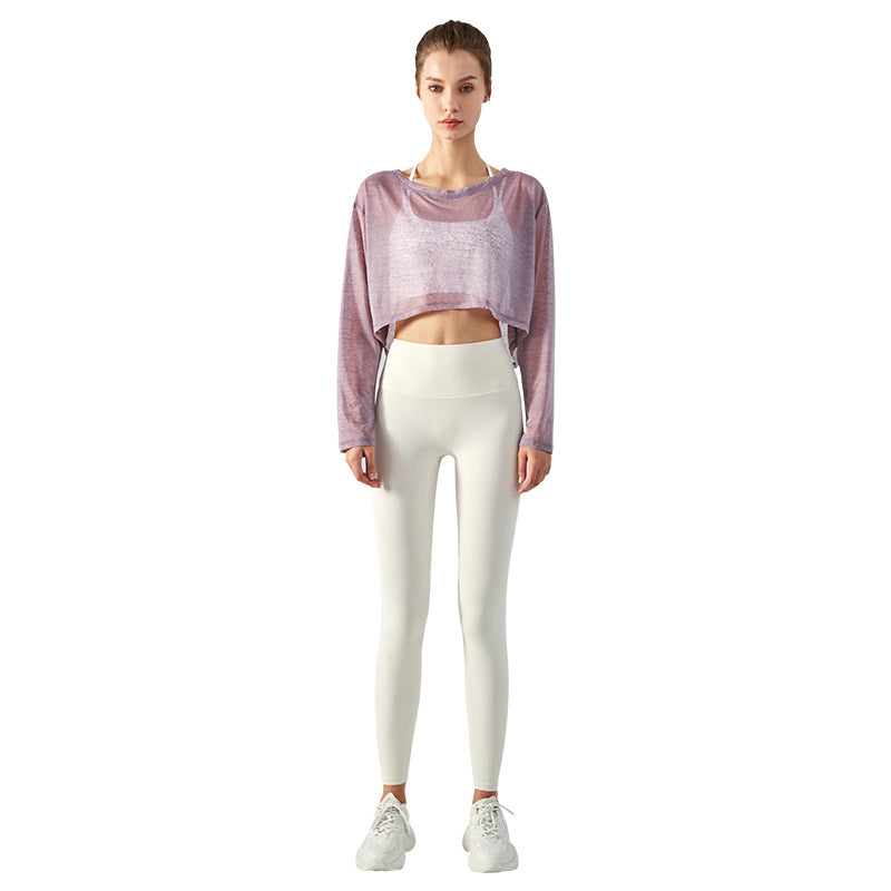 Yoga Blouse Women's Loose Fitness Top Light Jacket Light and Breathable Mesh Yarn Round Neck Spring and Summer Long-sleeved Yoga Clothing