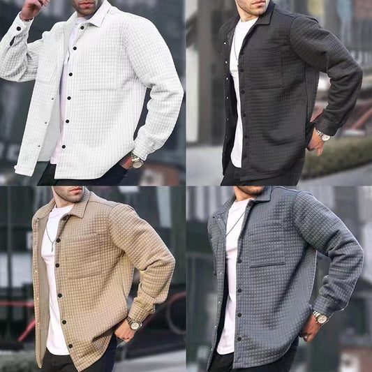 2025 hot sale European and American men's fashion casual large size men's cardigan small checkered long-sleeved shirt jacket