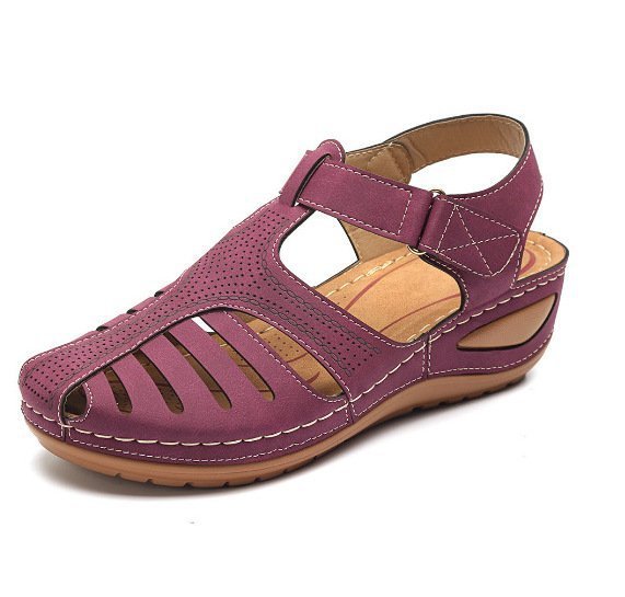Cross-border 2026 Summer New Women's Wedge Sandals, Hollowed-out Breathable Strapless Thick-soled Peep Toe Sandals, Plus Size for Export