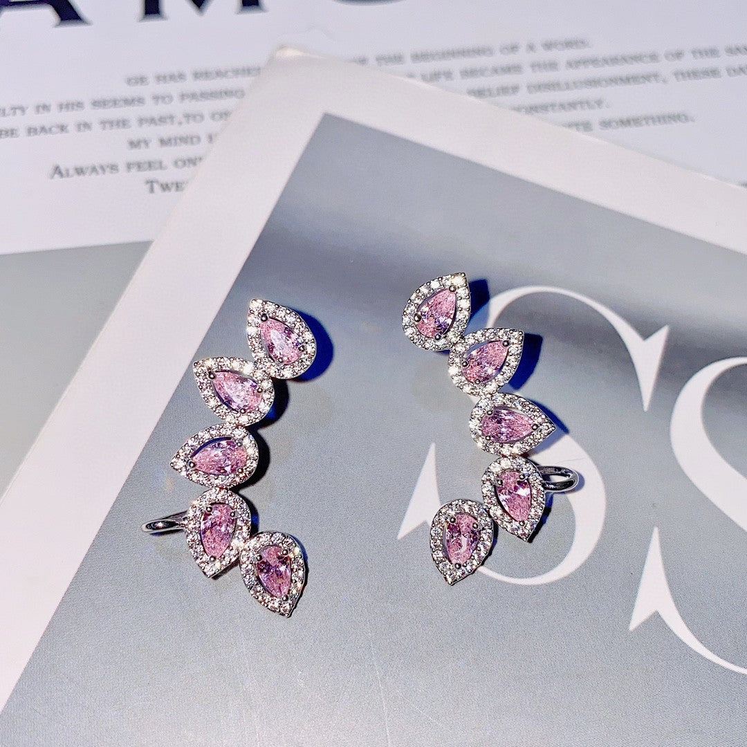 Fashionable personalized ear cuff colored zirconium flower earrings European and American micro-paved zircon earrings trendy jewelry