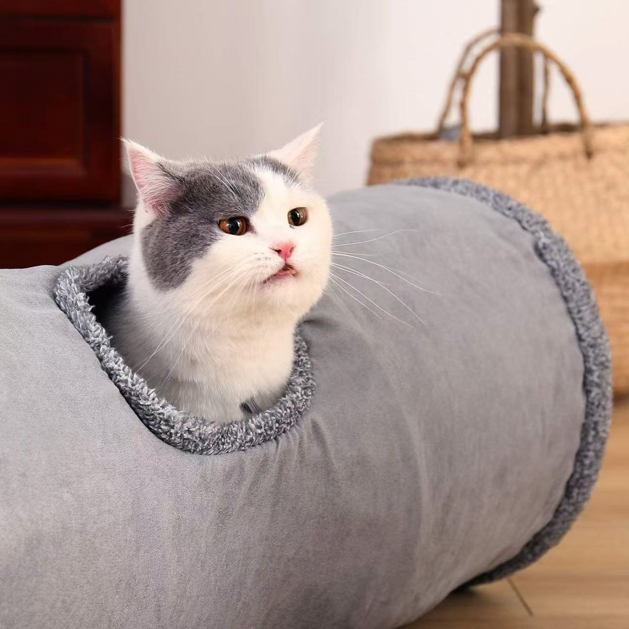 Amazon hot selling suede straight through plush foldable cat tunnel pet supplies cat toys