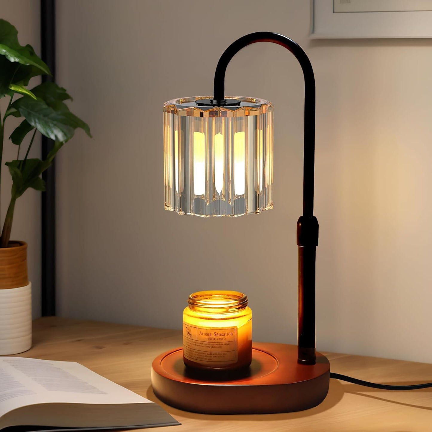 New Cross-border Style Glass Flameless Aromatherapy Candle Melting Lamp, Adjustable Height, Timer Candle Melting Lamp, Bedroom Ambient Light