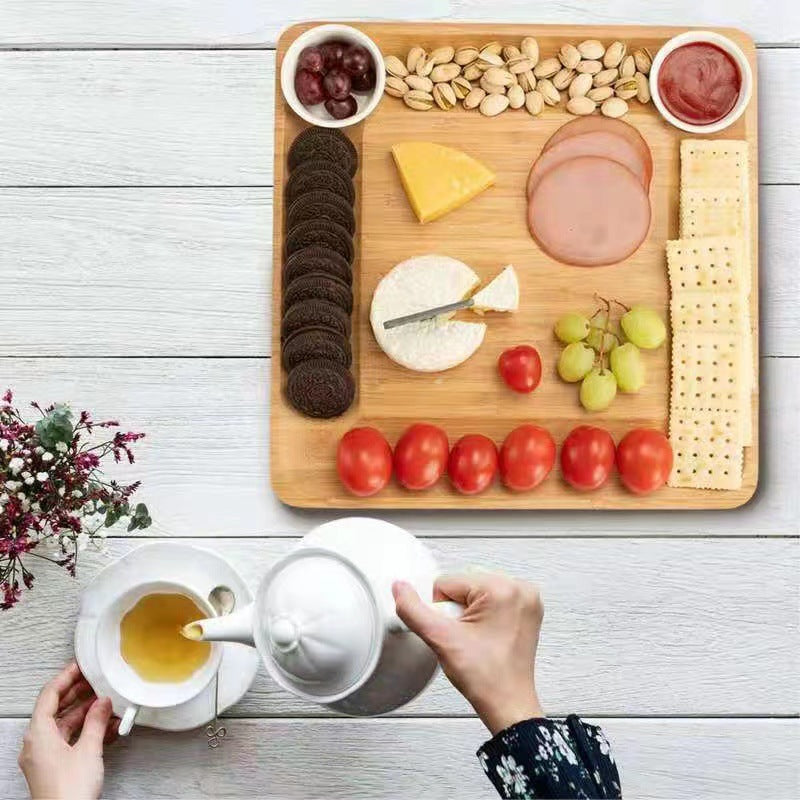 Choice Hot Selling Bamboo Cheese Board Set with Knife Cheese Board with Invisible Drawer Factory Direct